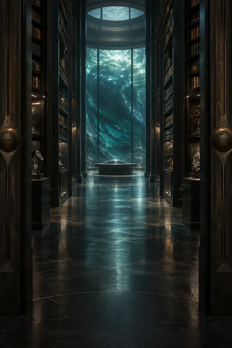 AI-generated illustration of the First contact section of a speculative-fiction library.